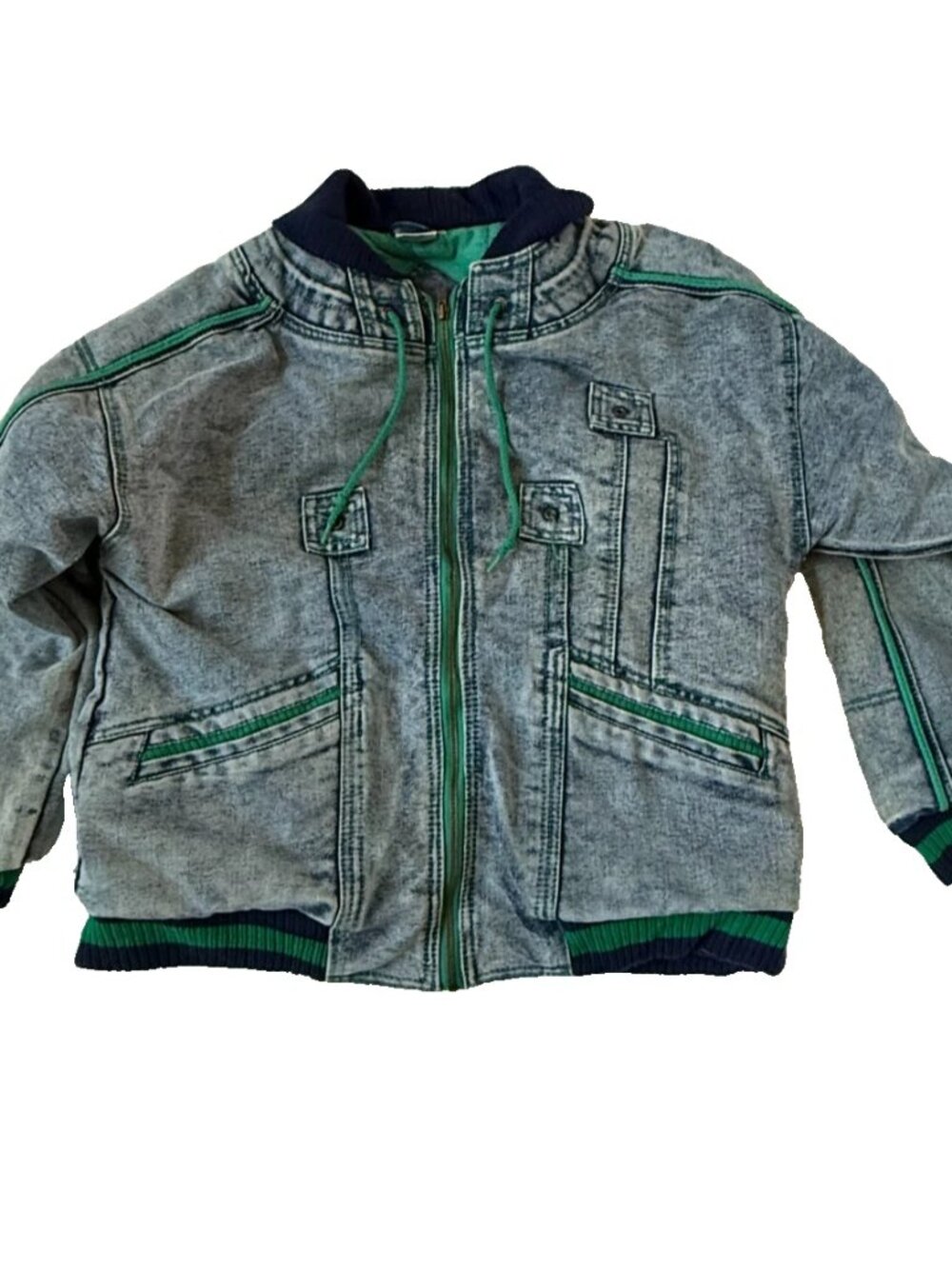 Cristina Vintage Womens S Denim Jean Jacket 80s 90s Blue Green Roll Neck Acid